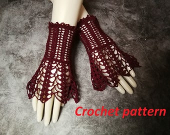 CROCHET PATTERN Chauffe-poignets victoriens Goth, poignets en dentelle de deuil victorien, chauffe-bras courts pour cosplay romantique sombre, mariage Goth