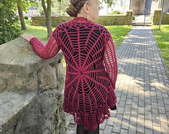 CROCHET PATTERN Gothic crochet spiderweb top, alternative festival duster or jacket for goth women, Halloween outfit, gothic wear