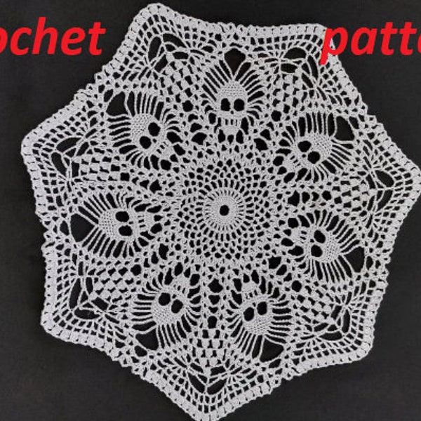 CROCHET PATTERN and photo tutorial on how to make goth skull lace doily for Halloween weddings, spooky parties, goth or dark home lovers