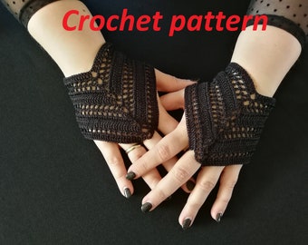 CROCHET PATTERN Goth crochet lace fingerless gloves, gothic short arm warmers for goth girls, alt wear or concerts