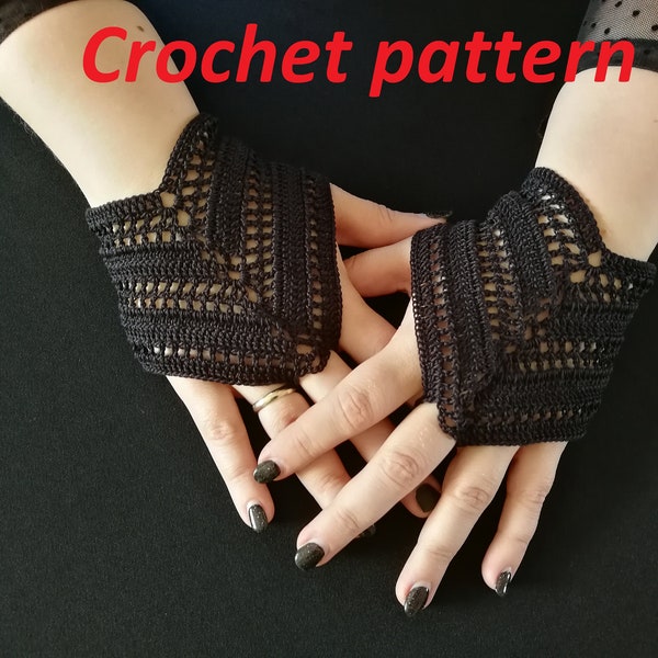 CROCHET PATTERN Goth crochet lace fingerless gloves, gothic short arm warmers for goth girls, alt wear or concerts