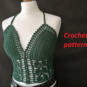 CROCHET PATTERN and photo tutorial on how to make gothic crochet crop top or dark cottagecore bralette for goth women and cottagecore lovers