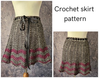 CROCHET PATTERN and photo tutorial on how to make boho lace skirt or A-line fiber skirt for casual looks