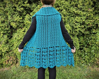 Crochet Duster Vest Pattern – Bohemian Lace Cardigan – Festival Layering Top PDF