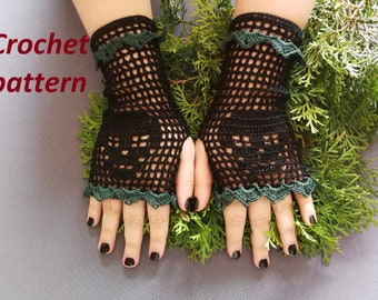 CROCHET PATTERN Gothic crochet fingerless gloves or black lace short arm warmers for goth women, alt wear, vampire cosplays and festivals