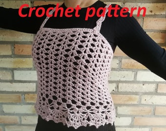 CROCHET PATTERN and photo tutorial on how to make sleeveless mesh top for summer festivals, goth lace blouse for romantic looks