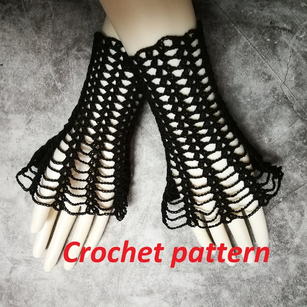 PATRÓN DE CROCHET Calentadores de muñeca victorianos góticos, puños de encaje de luto victoriano, calentadores de brazos cortos para cosplay romántico oscuro, boda gótica