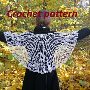 CROCHET PATTERN and photo tutorial on how to make spiderweb shawl, creepy cute scarf or goth lace cobweb accessory for cosplays and parties