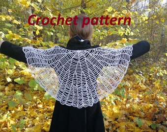 CROCHET PATTERN and photo tutorial on how to make spiderweb shawl, creepy cute scarf or goth lace cobweb accessory for cosplays and parties