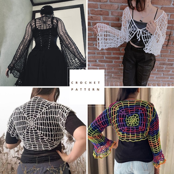 ADVANCED CROCHET PATTERN Gothic crochet spiderweb top, alternative festival bolero or jacket for goth women, Halloween outfit, gothic wear