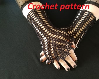 CROCHET PATTERN Goth crochet lace fingerless gloves, gothic long arm warmers for goth girls, alt wear or concerts