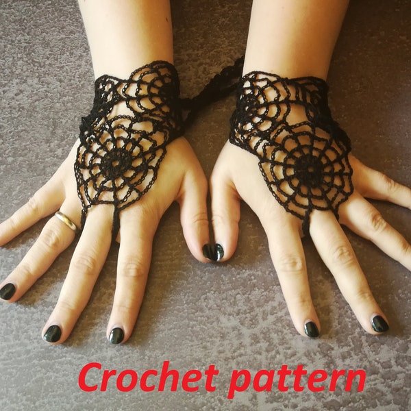CROCHET PATTERN Lace spiderweb fingerless gloves, pdf crochet photo tutorial for goth short arm warmers, gothic accessories