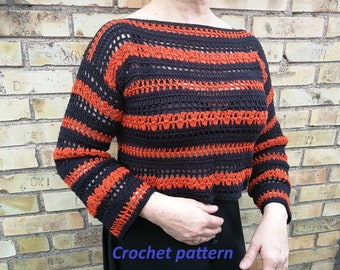 CROCHET PATTERN and photo tutorial on how to make long sleeve oversize cropped top or goth crop sweater for winter festivals