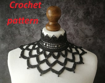 CROCHET PATTERN goth victorian high neck collar necklace, gothic accessory for cosplays, alt wear, edwardian outfit, festivals or Halloween