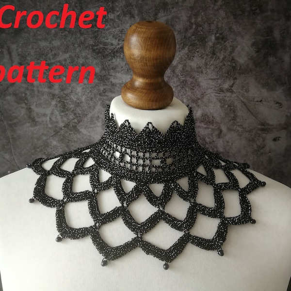 CROCHET PATTERN goth victorian high neck collar necklace, gothic accessory for cosplays, alt wear, edwardian outfit, festivals or Halloween