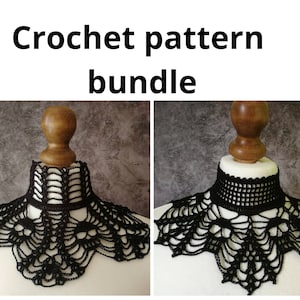 CROCHET PATTERN BUNDLE goth victorian skull high neck collar necklace, gothic choker for cosplays, alt wear, festivals or Halloween