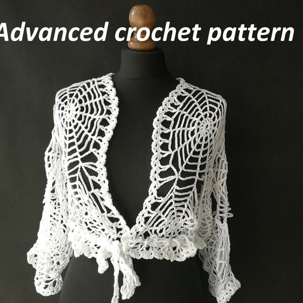 ADVANCED CROCHET PATTERN Gothic crochet spiderweb top, alternative festival bolero or jacket for goth women, Halloween outfit, gothic wear