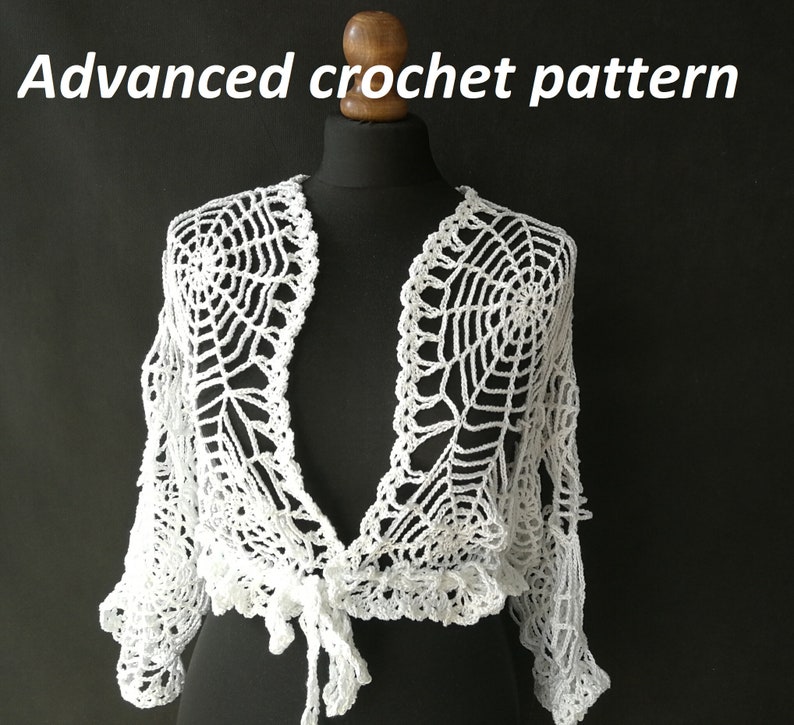 ADVANCED CROCHET PATTERN Gothic crochet spiderweb top, alternative festival bolero or jacket for goth women, Halloween outfit, gothic wear image 1