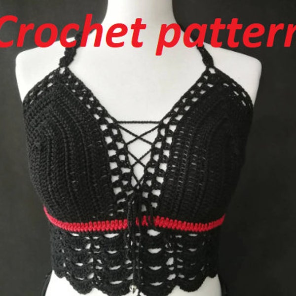 CROCHET PATTERN Gothic crochet crop top, black alternative festival bralette for goth girls, punks, alternative wear