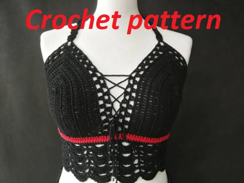 CROCHET PATTERN Gothic crochet crop top, black alternative festival bralette for goth girls, punks, alternative wear image 1