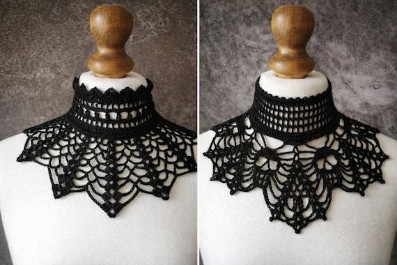 Crochet Collar Necklace Patterns, Goth Victorian Skull Spiderweb