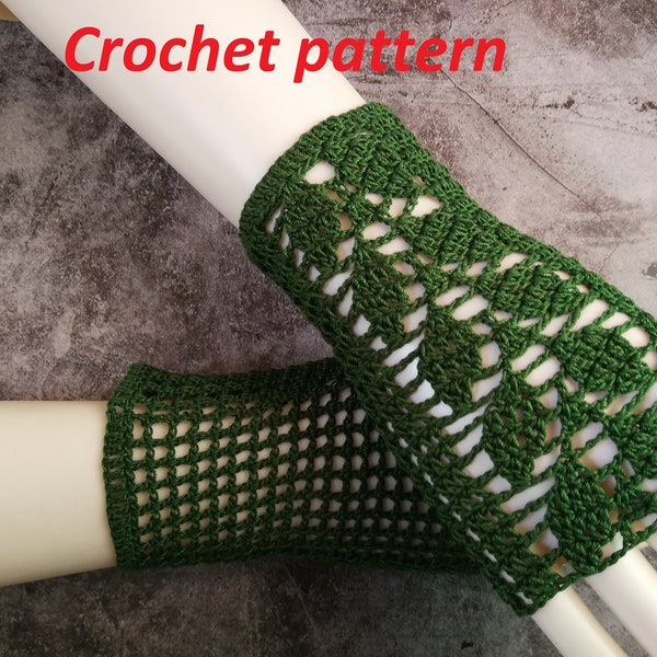 CROCHET PATTERN gothic victorian green lace fingerless gloveswith leaves, goth arm warmers for alt girls, goth romantic or lolita looks