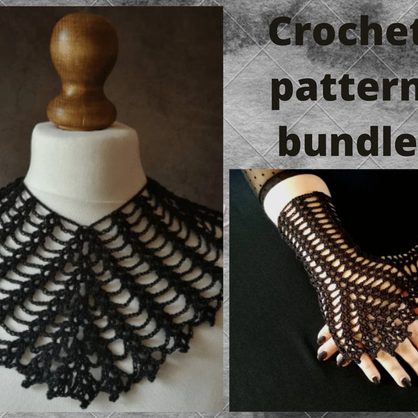 Gothic Crochet Lace Collar and Fingerless Gloves PATTERN Bundle (PDF Pattern)