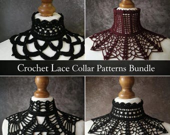 Goth Victorian Crochet Collar Patterns Bundle, Lace Choker Necklace, Alt Wear Accessory (4 Patterns)