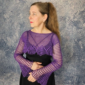 CROCHET PATTERN and photo tutorial on how to make floral green bolero or mesh sleeves for goth women or gothic top for alt music festivals image 3