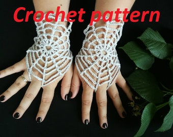 CROCHET PATTERN Lace spiderweb fingerless gloves, pdf crochet photo tutorial for goth short arm warmers, gothic accessories