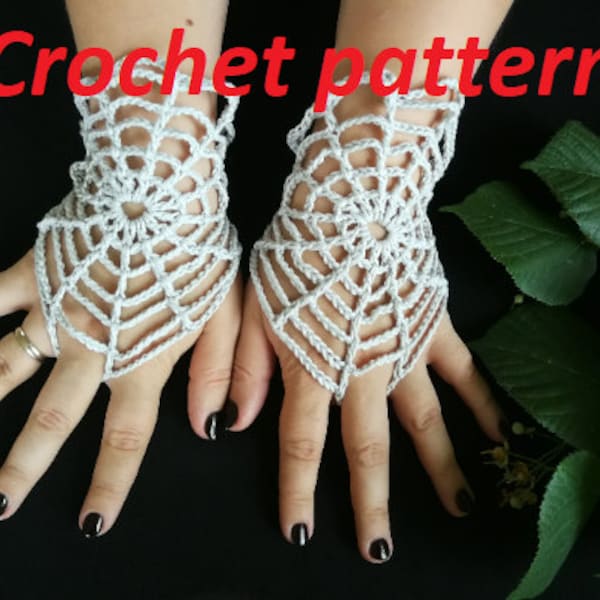 PATRÓN DE GANCHILLO Guantes sin dedos de telaraña de encaje, tutorial fotográfico de crochet en pdf para calentadores de brazos cortos góticos, accesorios góticos