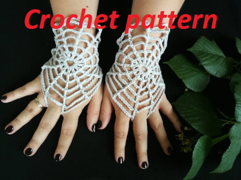 CROCHET PATTERN Lace spiderweb fingerless gloves, pdf crochet photo tutorial for goth short arm warmers, gothic accessories image 1