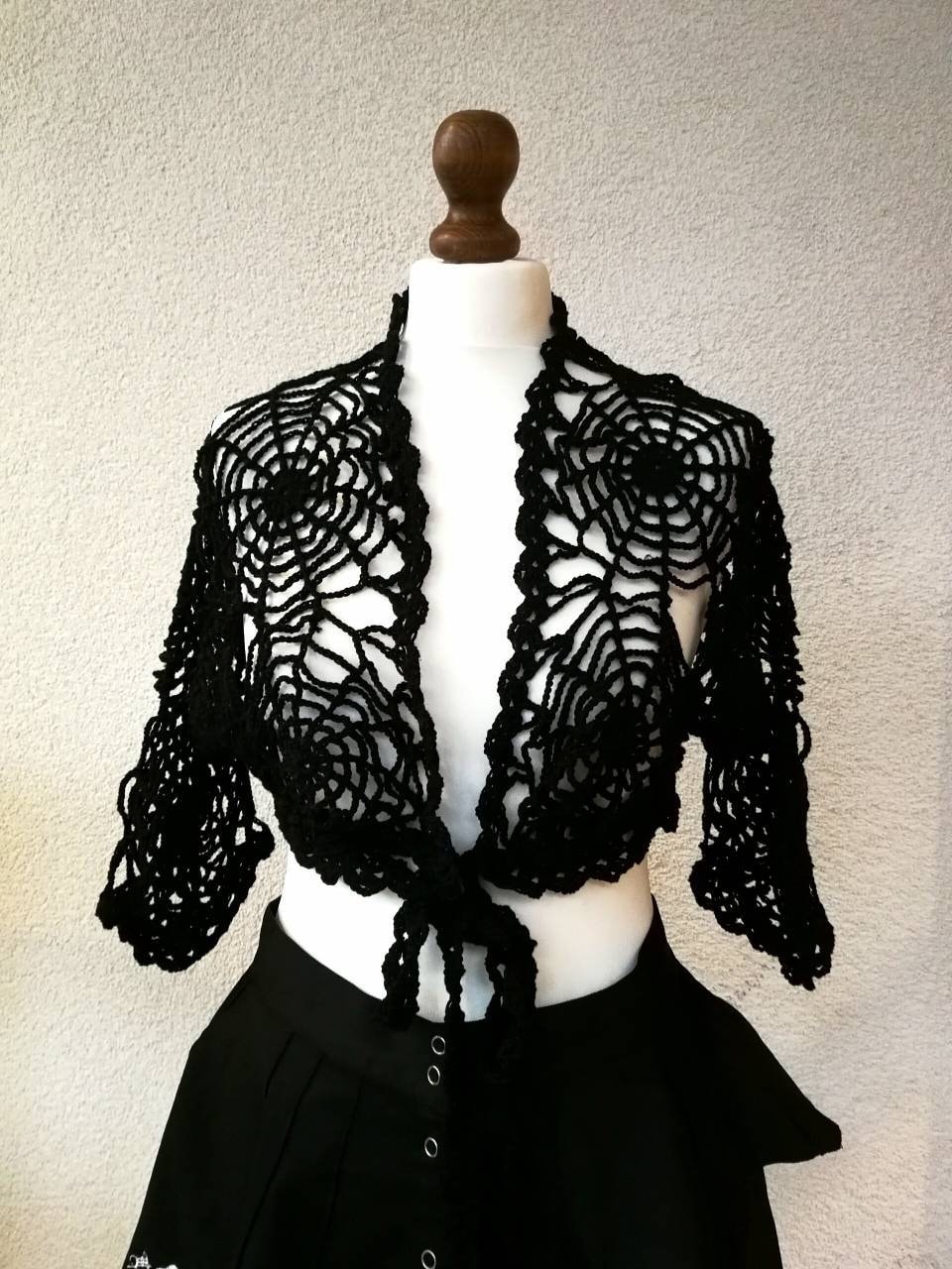 Black Crochet Jacket Spiderweb Bolero 