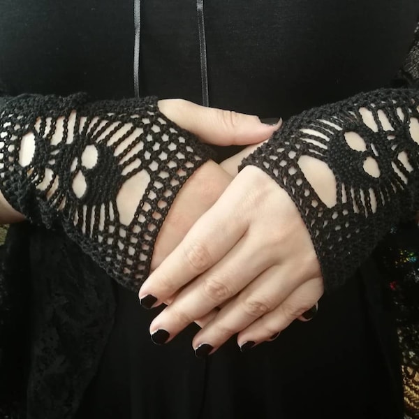 CROCHET PATTERN Gothic crochet fingerless gloves, black lace short arm warmers (updated pattern)