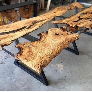 Epoxy wood kitchen table, outdoor furniture vivid edge, epoxy wood resin dining table, epoxy resin furniture, handmade wood resin image 2