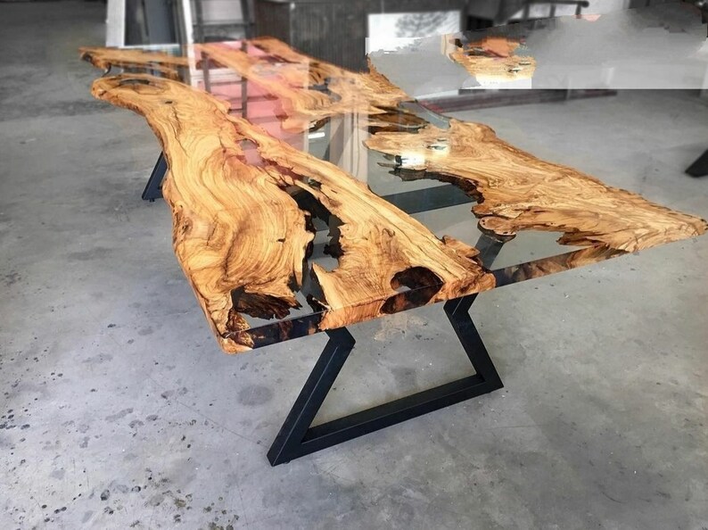 Epoxy wood kitchen table, outdoor furniture vivid edge, epoxy wood resin dining table, epoxy resin furniture, handmade wood resin image 5