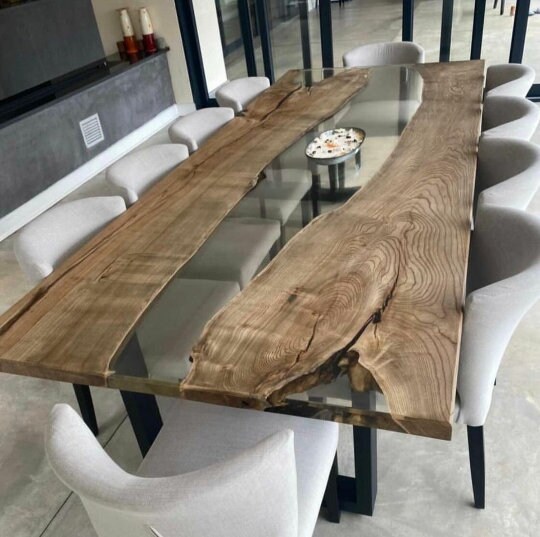 Wood and epoxy table for sale deals
