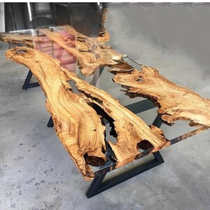 Epoxy wood kitchen table, outdoor furniture vivid edge, epoxy wood resin dining table, epoxy resin furniture, handmade wood resin image 3