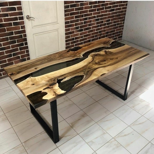 Epoxy wood kitchen table, outdoor furniture vivid edge, epoxy wood resin table, epoxy resin furniture, handmade wood resin