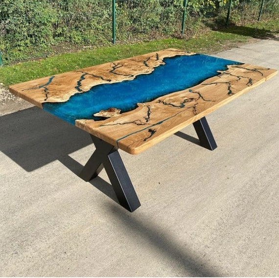 Epoxy Custom Vivid Edge Blue Resin River Olive Wood Coffee Table | Iron's  Custom Wood
