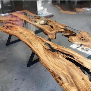 Epoxy wood kitchen table, outdoor furniture vivid edge, epoxy wood resin dining table, epoxy resin furniture, handmade wood resin image 4