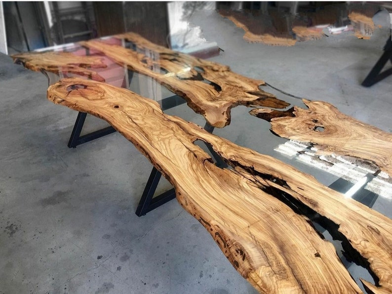 Epoxy wood kitchen table, outdoor furniture vivid edge, epoxy wood resin dining table, epoxy resin furniture, handmade wood resin image 4