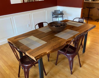Elegant Wood Dining Room Table with Living Edge Design, Natural Walnut Wood, christmas dining table,