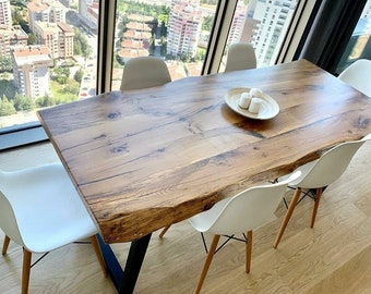 Mesa de comedor de borde vivo, mesa de cocina, mesa de madera de nogal, muebles de comedor, mesa de comedor de cocina, muebles de cocina