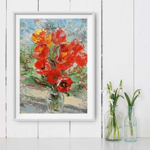 Buquê de primavera pintura a óleo imagem de parede artesanal paleta faca tintas a óleo papelão impressionismo moderno