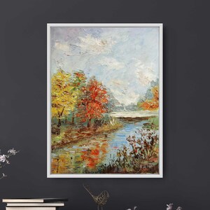 Outono floresta pintura a óleo imagem de parede artesanal paleta faca tintas a óleo papelão impressionismo moderno