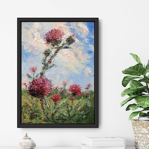 Cardo leiteiro pintura a óleo imagem de parede impressionismo contemporâneo artesanal paleta faca de papelão tintas a óleo