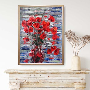 Amapolas pintura al óleo Cuadro de pared Espátula hecha a mano Pinturas al óleo Cartón Impresionismo moderno
