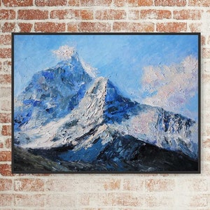 Malarstwo olejne Mount Everest Współczesny impresjonizm Ręcznie robione Szpachla Tektura Farby olejne Miniaturowa sztuka