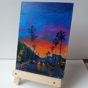 Série de pintura de praia da florida, imagem de parede, faca de paleta artesanal, tintas a óleo, papelão, impressionismo moderno